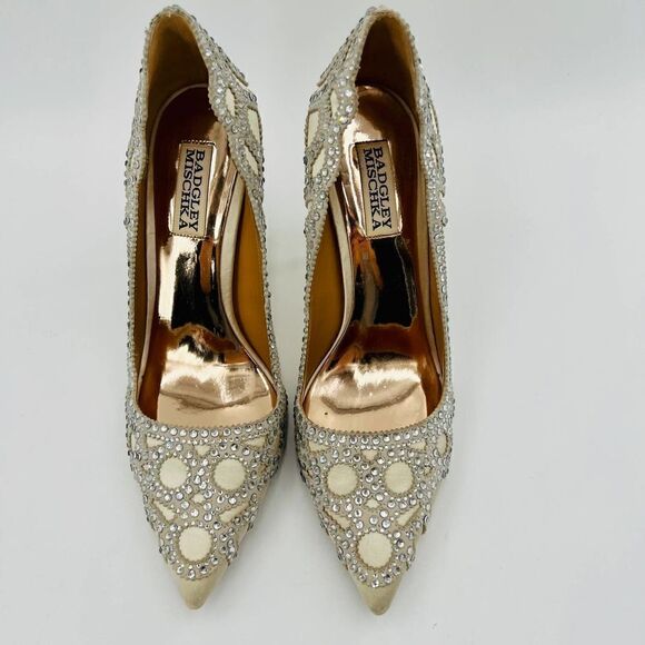 Badgley Mischka Collection Rouge Embellished Evening Pointed Toe Pump Size 8 - Picture 7 of 14